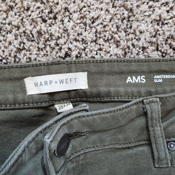 Warp + Weft Slim Fit Amsterdam Jeans Mens 38X29 Moss Green Pants Stretch Preppy - Picture 5 of 5